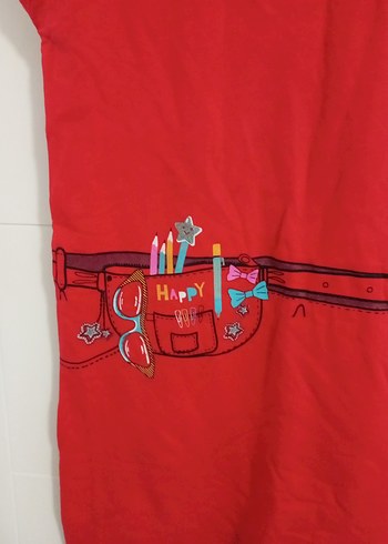 Kız Çocuk Kırmızı Baskılı Kolsuz Elbise - Görsel 4