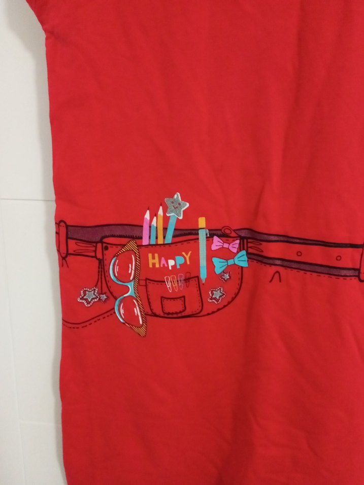 Kız Çocuk Kırmızı Baskılı Kolsuz Elbise - Görsel 4