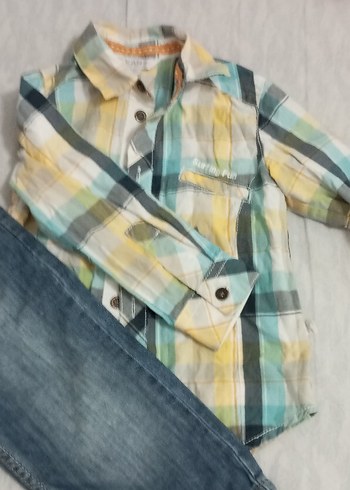 Kot Pantolon ve uzun kollu ekose gömlek takım erkek çocuk - Görsel 3