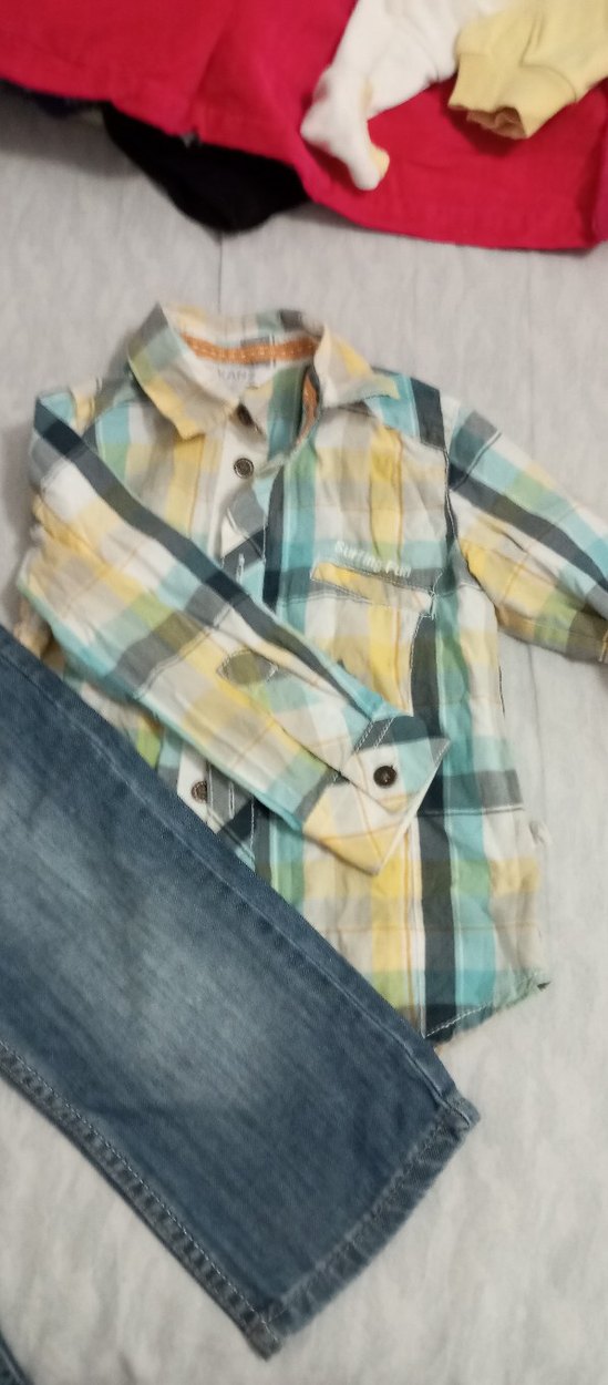 Kot Pantolon ve uzun kollu ekose gömlek takım erkek çocuk - Görsel 3