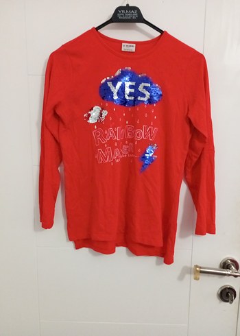 Kız Çocuk Kırmızı Uzun Kollu Payetli Tişört - Görsel 2