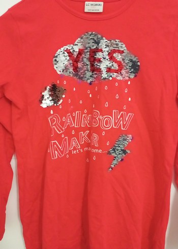 Kız Çocuk Kırmızı Uzun Kollu Payetli Tişört - Görsel 7