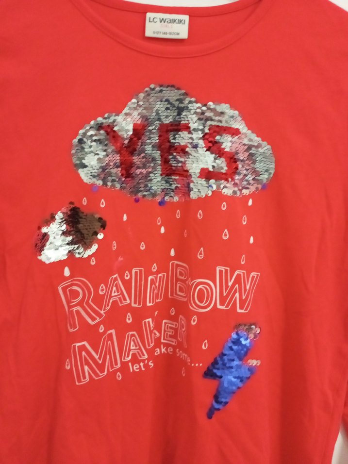 Kız Çocuk Kırmızı Uzun Kollu Payetli Tişört - Görsel 5