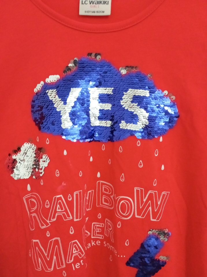 Kız Çocuk Kırmızı Uzun Kollu Payetli Tişört - Görsel 4