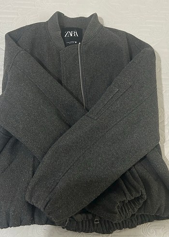 Zara Gri Fermuarlı Kadın Bomber Ceket - Görsel 3