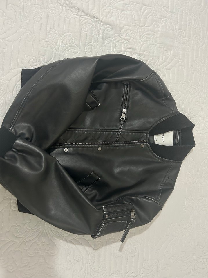 Bershka Siyah Kadın Deri Biker Ceket - Görsel 2