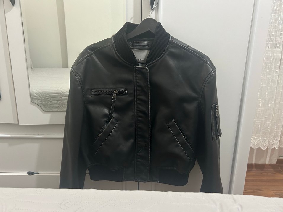 Bershka Siyah Kadın Deri Biker Ceket - Görsel 3