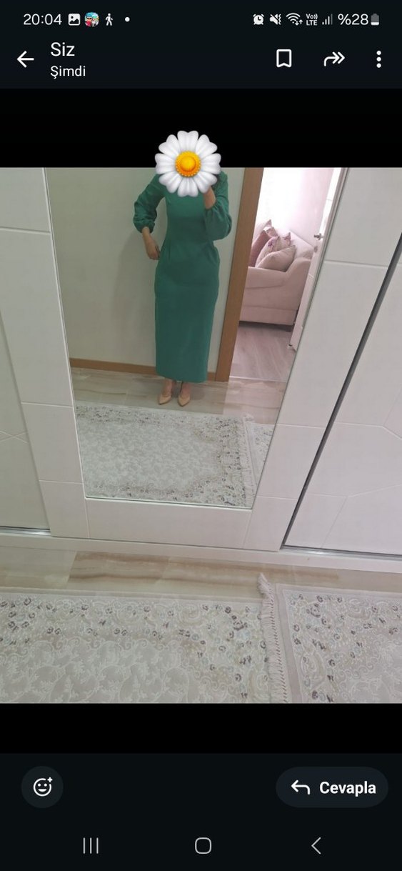 Yeşil V Yakalı Uzun Kollu Uzun Elbise - Görsel 2