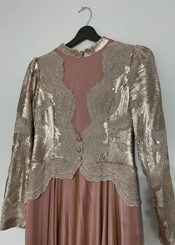 Pudra Parlak İşlemeli Uzun Abiye Elbise - Görsel 2