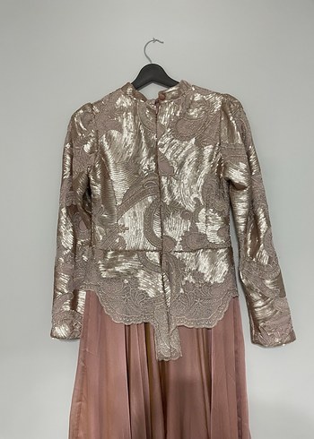 Pudra Parlak İşlemeli Uzun Abiye Elbise - Görsel 4