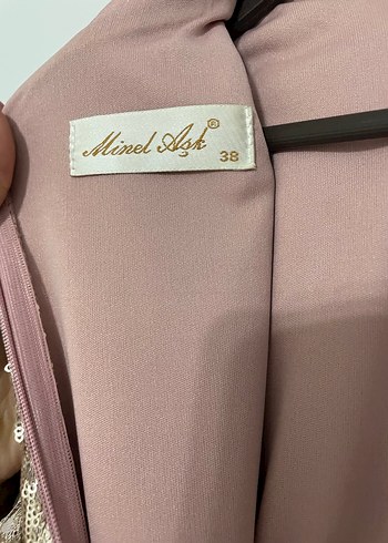 Pudra Parlak İşlemeli Uzun Abiye Elbise - Görsel 7