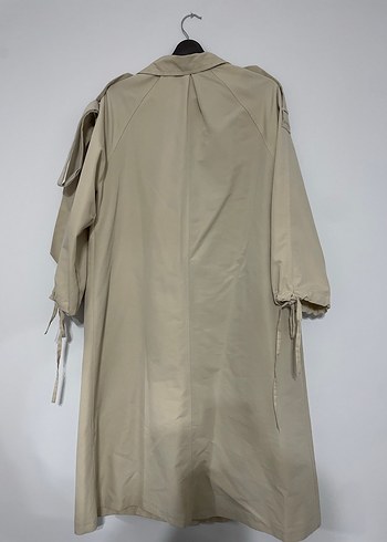 Bej Uzun Keten Kadın Trençkot - Görsel 5