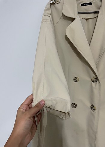 Bej Uzun Keten Kadın Trençkot - Görsel 2
