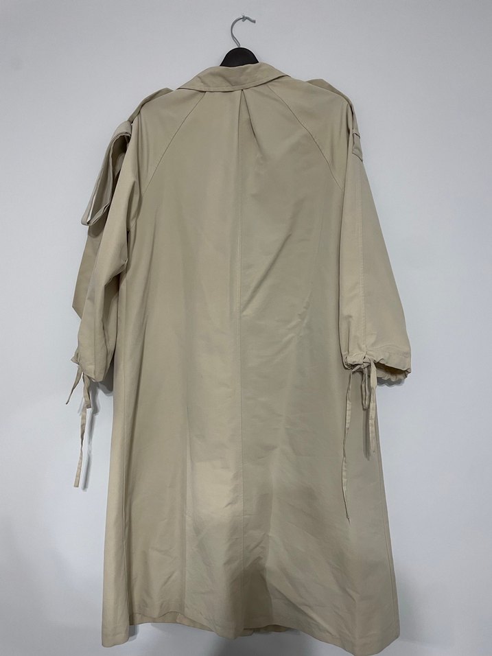 Bej Uzun Keten Kadın Trençkot - Görsel 5