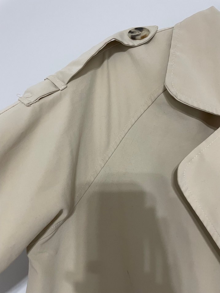 Bej Uzun Keten Kadın Trençkot - Görsel 4