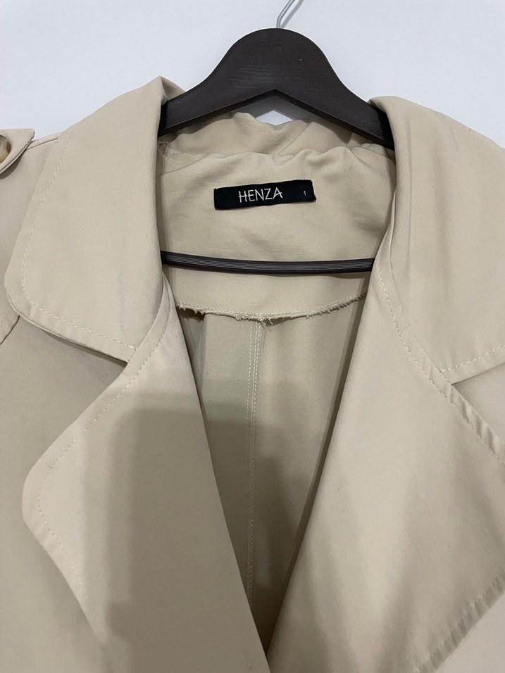 Bej Uzun Keten Kadın Trençkot - Görsel 3