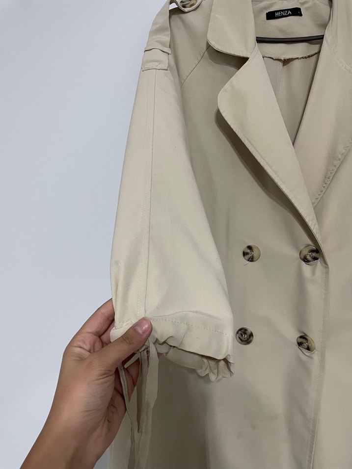 Bej Uzun Keten Kadın Trençkot - Görsel 2