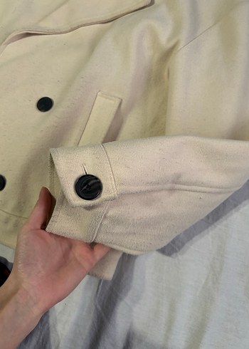 Düğmeli Beyaz Midi Kadın Kaban - Görsel 4