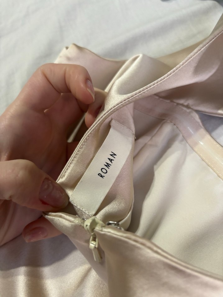 Bej V Yakalı Midi Abiye Elbise - Görsel 4