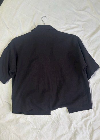 Siyah Keten Kısa Kollu Gömlek - Görsel 2