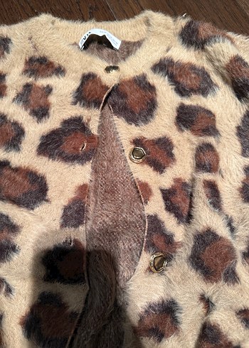 Zara Kahverengi Leopar Desenli Kadın Suni Kürk Hırka