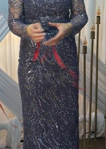 Uzun Kollu helen Yaka Boncuk İşlemeli mor Abiye Elbise