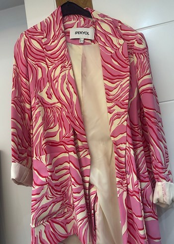 IPEKYOL Pembe Desenli Uzun Kadın Blazer - Görsel 3