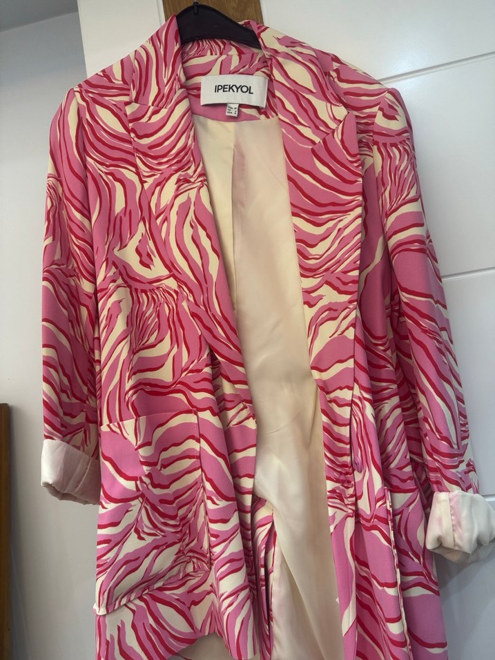 IPEKYOL Pembe Desenli Uzun Kadın Blazer - Görsel 3