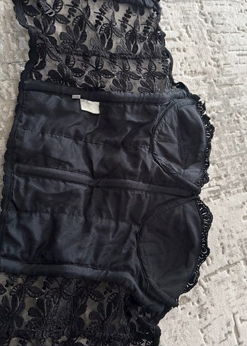 İşlemeli Boncuklu Siyah Straplez Bustiyer - Görsel 2