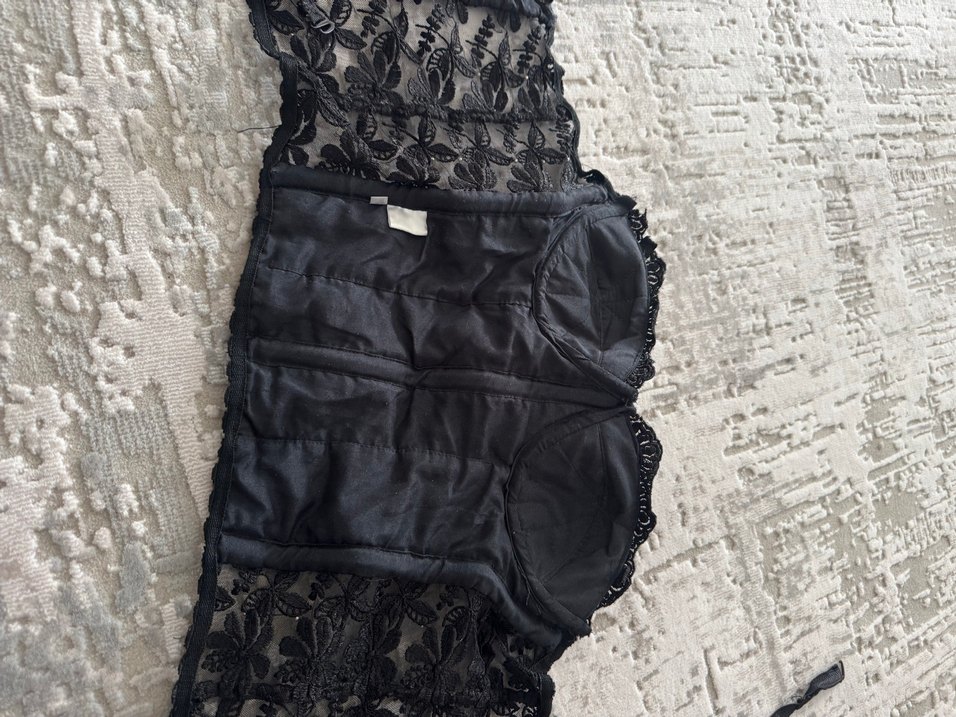 İşlemeli Boncuklu Siyah Straplez Bustiyer - Görsel 2