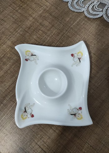 Kalp Desenli Beyaz Porselen Tabak ve Yumurtalık - Görsel 2