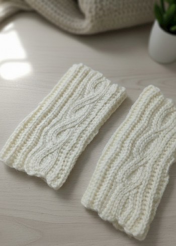 Beyaz Örgü Bohem Kadın Eldiveni - Görsel 2