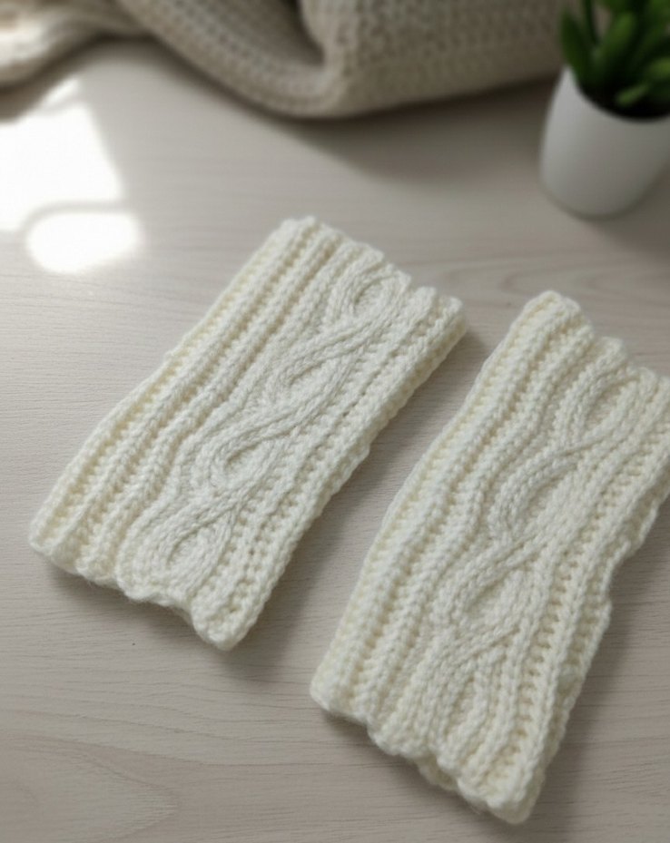 Beyaz Örgü Bohem Kadın Eldiveni - Görsel 2