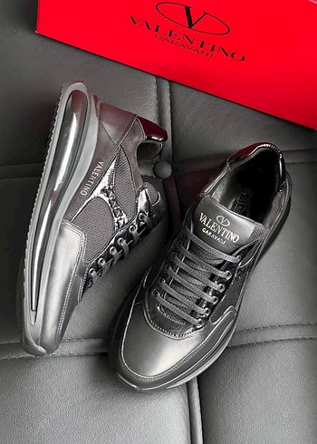 Valentino Valentino Hakiki Deri Siyah Erkek Spor Ayakkabı