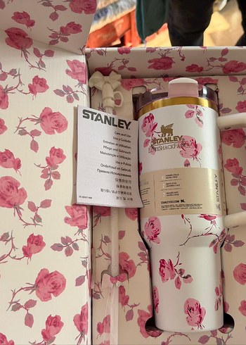 Çiçek Desenli Mavi Termos Bardak ve Pipet Seti - Görsel 2