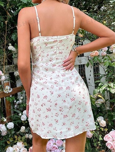 Sheinside Çiçek Desenli Göğüs Dantelli Elbise