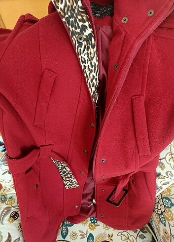 s Beden bordo Renk Kırmızı leoparlı kase kaban