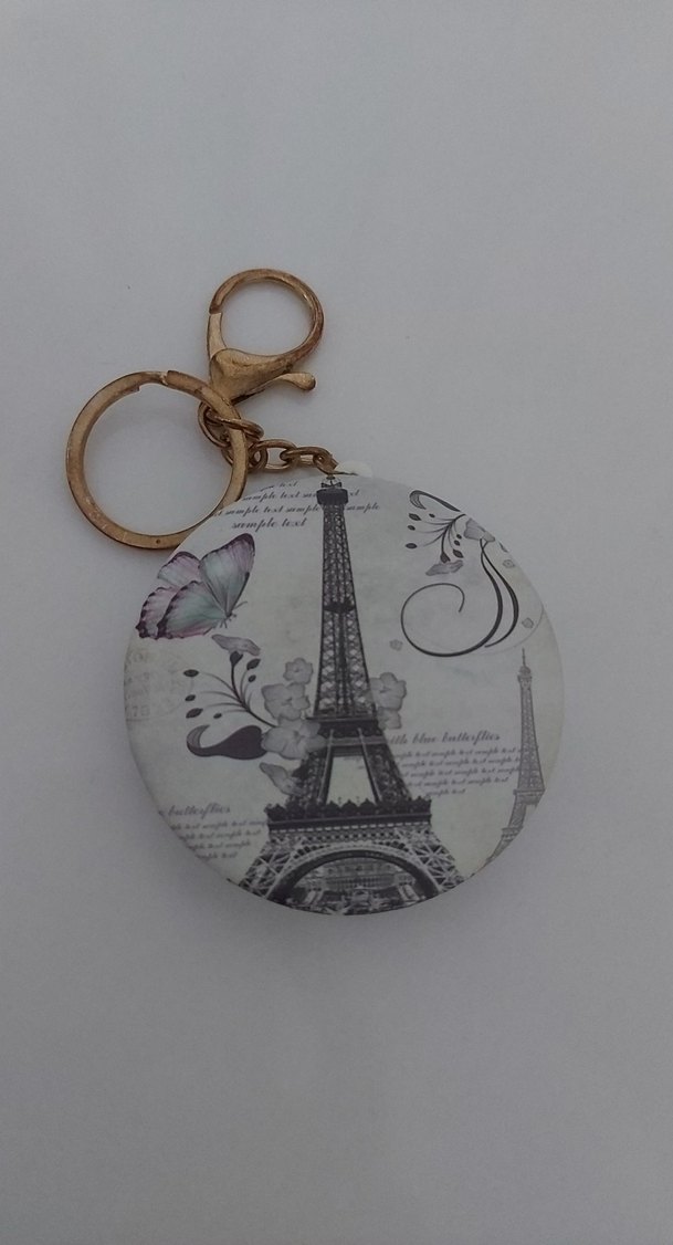 Beyaz Parlak Paris temalı Makyaj Aynası Anahtarlık - Görsel 2