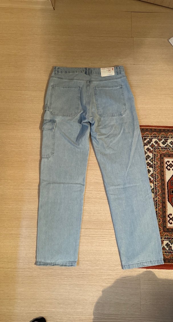 Gri Mavi Bol Kesim Midi Kot Pantolon - Görsel 4