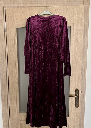 Bordo Kadın Uzun V Yaka Elbise - Görsel 4