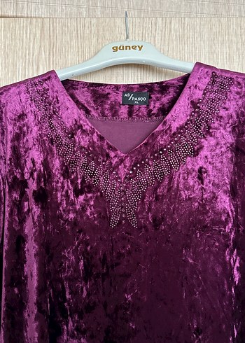 Bordo Kadın Uzun V Yaka Elbise - Görsel 2