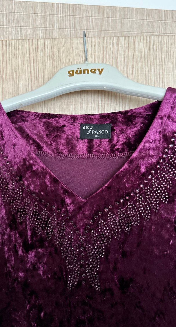 Bordo Kadın Uzun V Yaka Elbise - Görsel 3