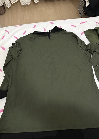 Düğmeli Uzun Kollu Haki Kadın Gömlek - Görsel 4
