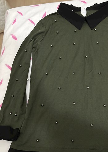 Düğmeli Uzun Kollu Haki Kadın Gömlek - Görsel 2