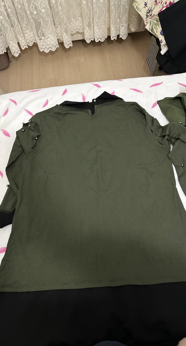 Düğmeli Uzun Kollu Haki Kadın Gömlek - Görsel 4