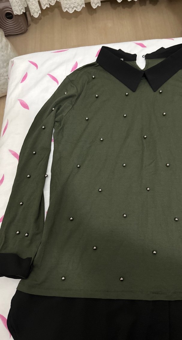 Düğmeli Uzun Kollu Haki Kadın Gömlek - Görsel 2