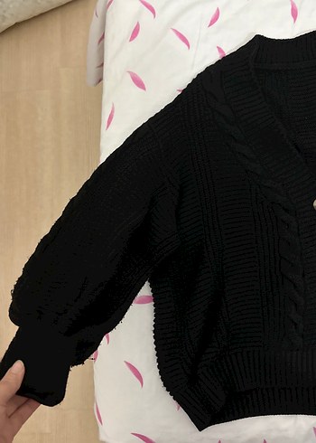 Siyah Örgü Kadın Hırka, Midi Boy, Salaş Kesim - Görsel 2