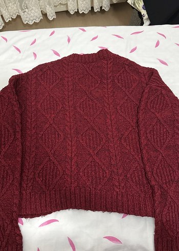 Bordo Örgü Kadın Hırka Midi Boy - Görsel 4