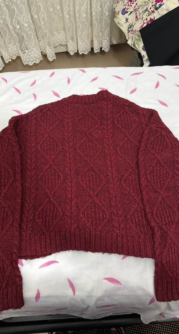 Bordo Örgü Kadın Hırka Midi Boy - Görsel 4