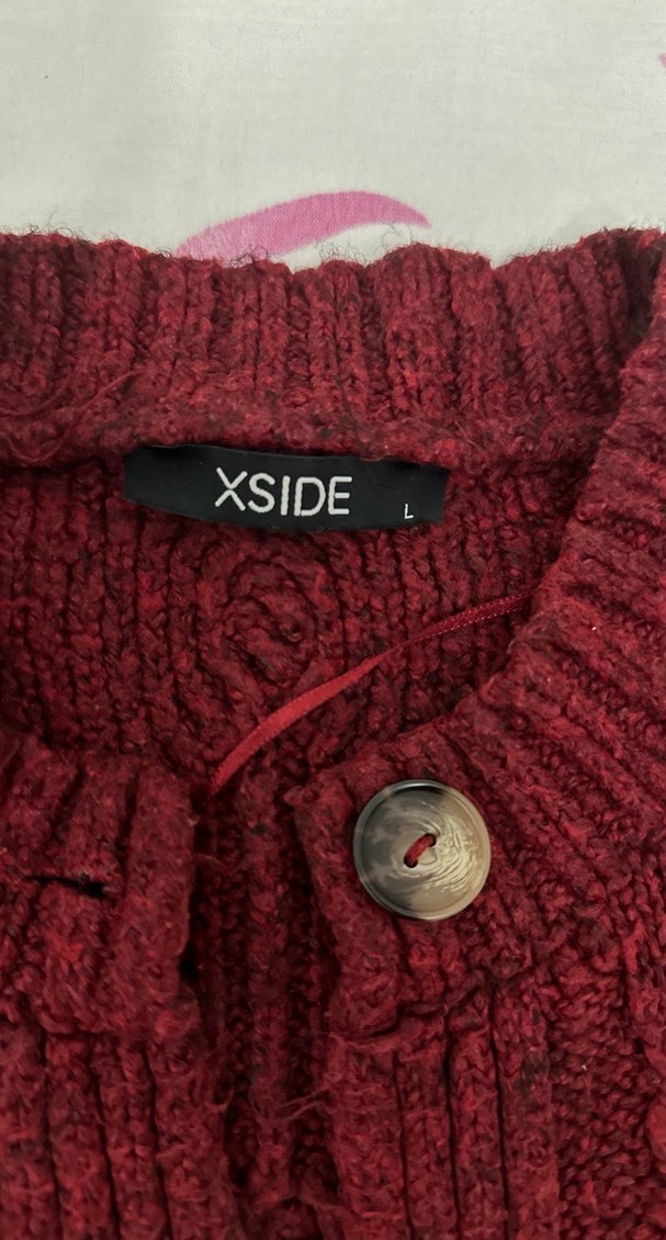 Bordo Örgü Kadın Hırka Midi Boy - Görsel 3